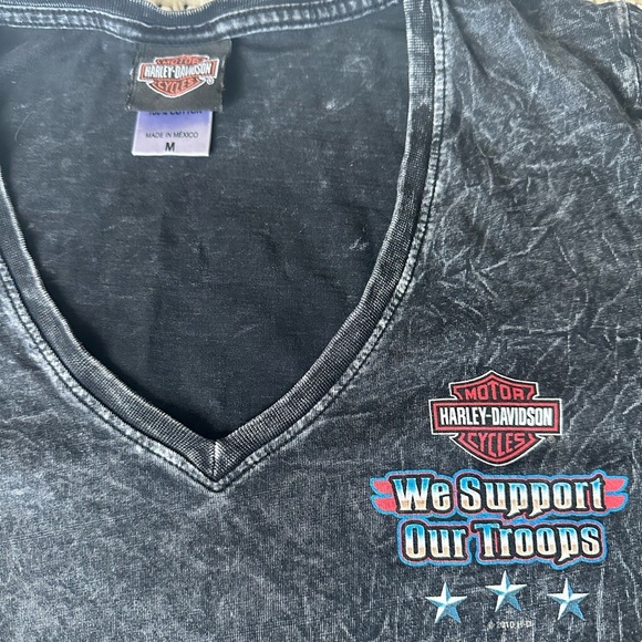 Harley Davidson Shirt Womens Black Gray Acid Wash Biker Support Troops NC Sz M - Picture 2 of 8